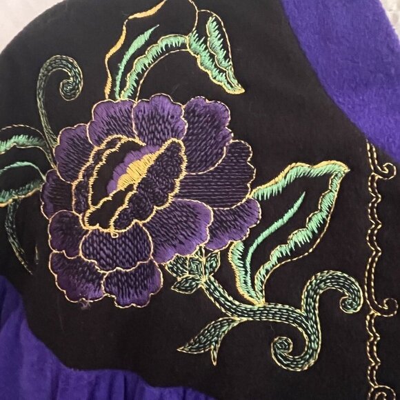 Vtg Vanity Fair Long Robe M Purple Floral Velour Quilted Housecoat Grannycore - Picture 6 of 12